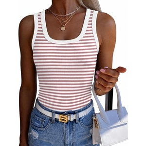 image:imageZeagoo Womens Square Neck Ribbed Tank Tops 2026 Summer Casual Slim Fit Basic Sleeveless Shirts Cute Going Out TopB  Rose Pink Stripe