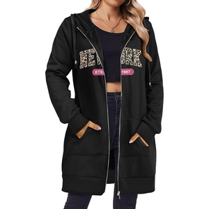 image:imageZeagoo Womens Zip Up Hoodies Long Tunic Sweatshirts Oversized Fleece Casual Long Sleeve 2026 Fall Hoodie Jacket CoatBlack Letter Print