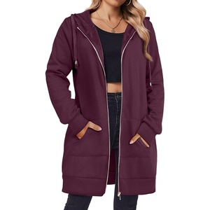 image:imageZeagoo Womens Zip Up Hoodies Long Tunic Sweatshirts Oversized Fleece Casual Long Sleeve 2026 Fall Hoodie Jacket CoatWine Red