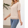 image:imageZeagoo Cable Short Sleeve Sweaters for Women Summer Spring Cute Tops 2026 Trendy Business Causal Outfits Work Blouses ClothesApricot