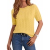 image:imageZeagoo Cable Short Sleeve Sweaters for Women Summer Spring Cute Tops 2026 Trendy Business Causal Outfits Work Blouses ClothesYellow