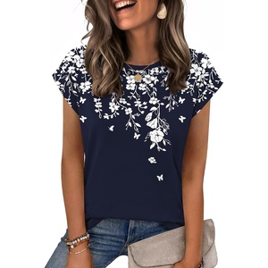 image:imageZeagoo Womens Tops Summer Casual Cap Sleeve Tshirts Shirts Business Dressy Spring Fashion Outfits Trendy ClothesNavy Floral