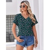image:imageZeagoo Womens Summer Tops Rolled Short Sleeve V Neck Shirts Casual Dressy Business Work Blouses OutfitsGreen Flowersxh522