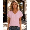 image:imageZeagoo Womens Summer Tops Rolled Short Sleeve V Neck Shirts Casual Dressy Business Work Blouses OutfitsPink Stripestz300