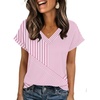 image:imageZeagoo Womens Summer Tops Rolled Short Sleeve V Neck Shirts Casual Dressy Business Work Blouses OutfitsPink Stripestz300