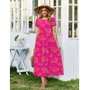 image:imageZeagoo Summer Dresses for Women 2026 Maxi Bohemian Floral Short Sleeve Long Dress Casual Flowy Tired Beach SundressRose Red Floral