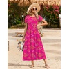 image:imageZeagoo Summer Dresses for Women 2026 Maxi Bohemian Floral Short Sleeve Long Dress Casual Flowy Tired Beach SundressRose Red Floral