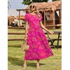 image:imageZeagoo Summer Dresses for Women 2026 Maxi Bohemian Floral Short Sleeve Long Dress Casual Flowy Tired Beach SundressRose Red Floral