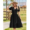 image:imageZeagoo Womens Summer Casual Dresses Short Sleeve Midi Warp VNeck Floral Dress with Pockets Tiered Flowy A Line SundressBlack