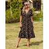 image:imageZeagoo Womens Summer Casual Dresses Short Sleeve Midi Warp VNeck Floral Dress with Pockets Tiered Flowy A Line SundressBlack Orange Floral