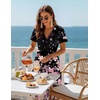 image:imageZeagoo Womens Summer Casual Dresses Short Sleeve Midi Warp VNeck Floral Dress with Pockets Tiered Flowy A Line SundressBlack Pink Floral