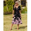 image:imageZeagoo Womens Summer Casual Dresses Short Sleeve Midi Warp VNeck Floral Dress with Pockets Tiered Flowy A Line SundressBlack Pink Floral