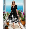 image:imageZeagoo Womens Summer Casual Dresses Short Sleeve Midi Warp VNeck Floral Dress with Pockets Tiered Flowy A Line SundressBlack White Floral