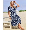 image:imageZeagoo Womens Summer Casual Dresses Short Sleeve Midi Warp VNeck Floral Dress with Pockets Tiered Flowy A Line SundressBlue White Floral