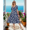 image:imageZeagoo Womens Summer Casual Dresses Short Sleeve Midi Warp VNeck Floral Dress with Pockets Tiered Flowy A Line SundressBlue White Floral