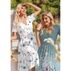 image:imageZeagoo Womens Summer Casual Dresses Short Sleeve Midi Warp VNeck Floral Dress with Pockets Tiered Flowy A Line SundressGreen Floral