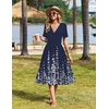 image:imageZeagoo Womens Summer Casual Dresses Short Sleeve Midi Warp VNeck Floral Dress with Pockets Tiered Flowy A Line SundressNavy Blue Floral