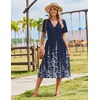 image:imageZeagoo Womens Summer Casual Dresses Short Sleeve Midi Warp VNeck Floral Dress with Pockets Tiered Flowy A Line SundressNavy Blue Floral