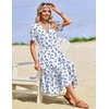 image:imageZeagoo Womens Summer Casual Dresses Short Sleeve Midi Warp VNeck Floral Dress with Pockets Tiered Flowy A Line SundressWhite Blue Floral
