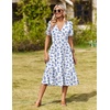 image:imageZeagoo Womens Summer Casual Dresses Short Sleeve Midi Warp VNeck Floral Dress with Pockets Tiered Flowy A Line SundressWhite Blue Floral