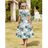 image:imageZeagoo Womens Summer Casual Dresses Short Sleeve Midi Warp VNeck Floral Dress with Pockets Tiered Flowy A Line SundressWhite Green Leaf