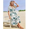 image:imageZeagoo Womens Summer Casual Dresses Short Sleeve Midi Warp VNeck Floral Dress with Pockets Tiered Flowy A Line SundressWhite Green Leaf