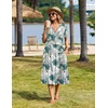 image:imageZeagoo Womens Summer Casual Dresses Short Sleeve Midi Warp VNeck Floral Dress with Pockets Tiered Flowy A Line SundressWhite Green Leaf