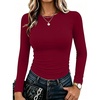 image:imageZeagoo Women Long Sleeve Shirts Fitted Going Out Tops Crop Basic Tee Casual Work Clothes Trendy Fall Outfits XSXLWine Red