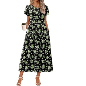 image:imageZeagoo Summer Dresses for Women 2026 Maxi Bohemian Floral Short Sleeve Long Dress Casual Flowy Tired Beach SundressBf392
