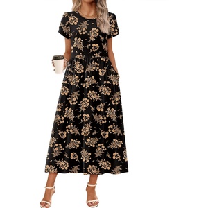 image:imageZeagoo Summer Dresses for Women 2026 Maxi Bohemian Floral Short Sleeve Long Dress Casual Flowy Tired Beach SundressBf393