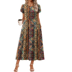 image:imageZeagoo Summer Dresses for Women 2026 Maxi Bohemian Floral Short Sleeve Long Dress Casual Flowy Tired Beach SundressMz721