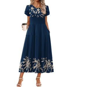 image:imageZeagoo Summer Dresses for Women 2026 Maxi Bohemian Floral Short Sleeve Long Dress Casual Flowy Tired Beach SundressSp121