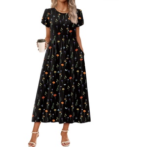 image:imageZeagoo Summer Dresses for Women 2026 Maxi Bohemian Floral Short Sleeve Long Dress Casual Flowy Tired Beach SundressWf100