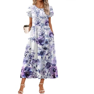 image:imageZeagoo Summer Dresses for Women 2026 Maxi Bohemian Floral Short Sleeve Long Dress Casual Flowy Tired Beach SundressWf119