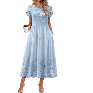image:imageZeagoo Summer Dresses for Women 2026 Maxi Bohemian Floral Short Sleeve Long Dress Casual Flowy Tired Beach SundressWf140