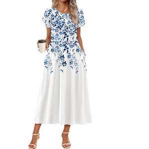 image:imageZeagoo Summer Dresses for Women 2026 Maxi Bohemian Floral Short Sleeve Long Dress Casual Flowy Tired Beach SundressWf41
