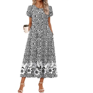image:imageZeagoo Summer Dresses for Women 2026 Maxi Bohemian Floral Short Sleeve Long Dress Casual Flowy Tired Beach SundressXh523