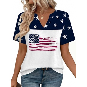 image:imageZeagoo Womens Tops Short Sleeve V Neck Tee Shirts Cute Dressy Casual Clothing Business Work BlouseFlag Gq39