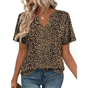 image:imageZeagoo Womens Tops Short Sleeve V Neck Tee Shirts Cute Dressy Casual Clothing Business Work BlouseLeopard Print An136