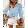 image:imageZeagoo Button Down Shirts for Women 34 Sleeve Tops V Neck Collared Blouses Business Casual OutfitsLight Blue
