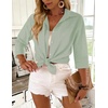 image:imageZeagoo Button Down Shirts for Women 34 Sleeve Tops V Neck Collared Blouses Business Casual OutfitsLight Green