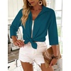 image:imageZeagoo Button Down Shirts for Women 34 Sleeve Tops V Neck Collared Blouses Business Casual OutfitsTeal Blue