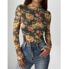 image:imageZeagoo Womens Floral Mesh Long Sleeve Tops See Through Going Out Blouses Mock Neck Sheer Party Outfits Shirts SXXLBf282