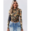 image:imageZeagoo Womens Floral Mesh Long Sleeve Tops See Through Going Out Blouses Mock Neck Sheer Party Outfits Shirts SXXLBf282