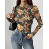 image:imageZeagoo Womens Floral Mesh Long Sleeve Tops See Through Going Out Blouses Mock Neck Sheer Party Outfits Shirts SXXLBf282