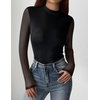 image:imageZeagoo Womens Floral Mesh Long Sleeve Tops See Through Going Out Blouses Mock Neck Sheer Party Outfits Shirts SXXLBlack