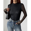 image:imageZeagoo Womens Floral Mesh Long Sleeve Tops See Through Going Out Blouses Mock Neck Sheer Party Outfits Shirts SXXLBlack