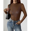 image:imageZeagoo Womens Floral Mesh Long Sleeve Tops See Through Going Out Blouses Mock Neck Sheer Party Outfits Shirts SXXLBrown