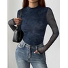 image:imageZeagoo Womens Floral Mesh Long Sleeve Tops See Through Going Out Blouses Mock Neck Sheer Party Outfits Shirts SXXLCx281
