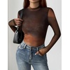 image:imageZeagoo Womens Floral Mesh Long Sleeve Tops See Through Going Out Blouses Mock Neck Sheer Party Outfits Shirts SXXLCx292